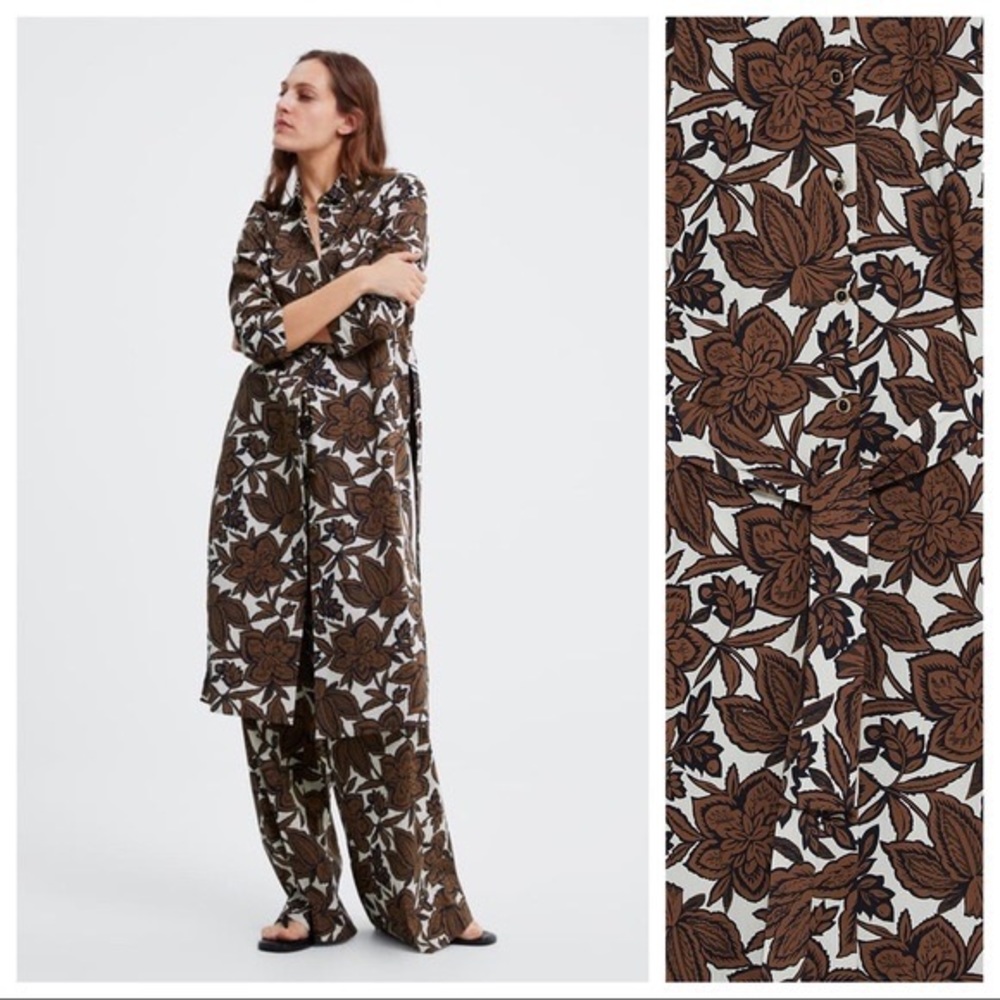 Zara Floral Side Split Hem Shirt Dress/ Tunic sz M